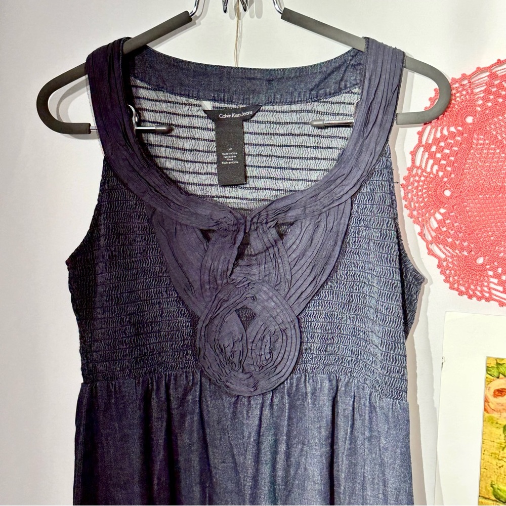 Calvin Klein Tank Denim Dress Dark Wash Elastic Bodice Large - Picture 4 of 16